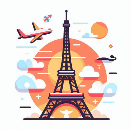 Vector illustration of Eiffel Tower in Paris, France. Travel and tourism concept.のイラスト素材