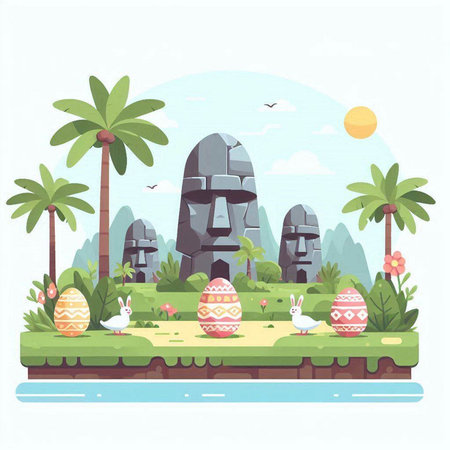 Easter egg hunt in the park. Vector illustration in flat styleのイラスト素材