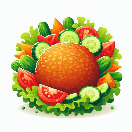 Illustration of a chicken cutlet with vegetables on a white backgroundのイラスト素材