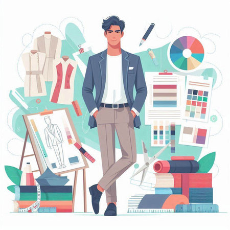 Fashion designer. Man in a shirt and trousers. Vector illustrationのイラスト素材
