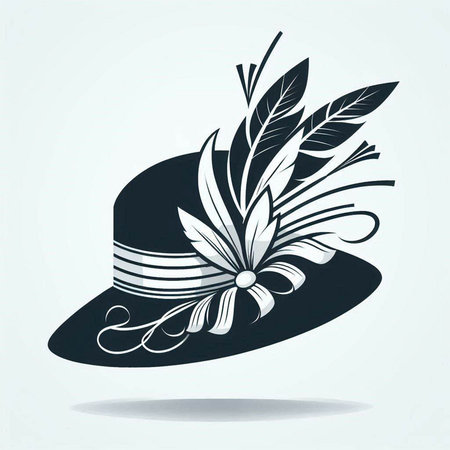Women's hat with a beautiful bow and leaves. Vector illustration.のイラスト素材