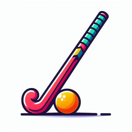 Illustration of a hockey stick and ball on a white background.のイラスト素材