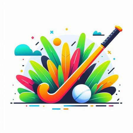 Vector illustration of a cricket bat and ball on the background of grass.のイラスト素材