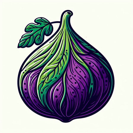 Purple fig on white background. Hand drawn vector illustration for your designのイラスト素材