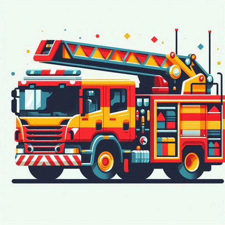 Fire truck. Vector illustration of a fire truck with a crane.のイラスト素材