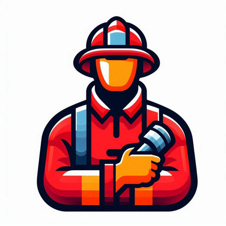 Firefighter vector logo. Fireman, fireman, fireman mascotのイラスト素材