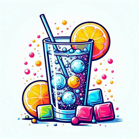 Cocktail with orange, lemon and ice. Vector illustration.のイラスト素材
