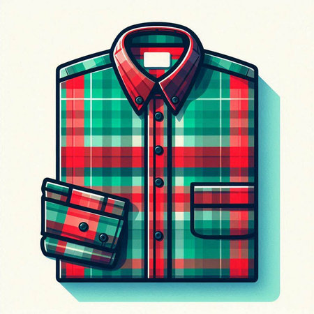 Illustration of a red and green checkered shirt with a suitcaseのイラスト素材