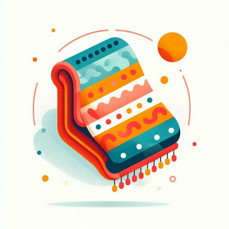 Vector illustration of hand drawn sofa with colorful pattern. Cartoon style.のイラスト素材