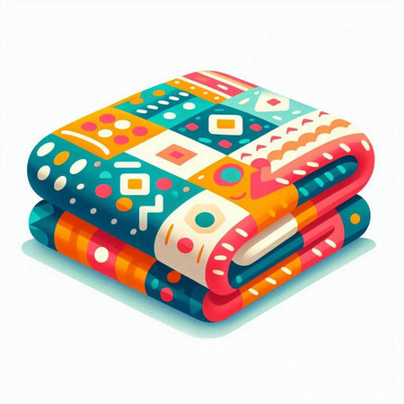 Colorful knitted blankets isolated on white background. Vector illustration.のイラスト素材