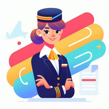 Stewardess in uniform. Vector illustration in flat design style.のイラスト素材