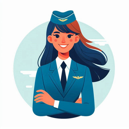 Stewardess in uniform. Portrait of a stewardess. Vector illustrationのイラスト素材