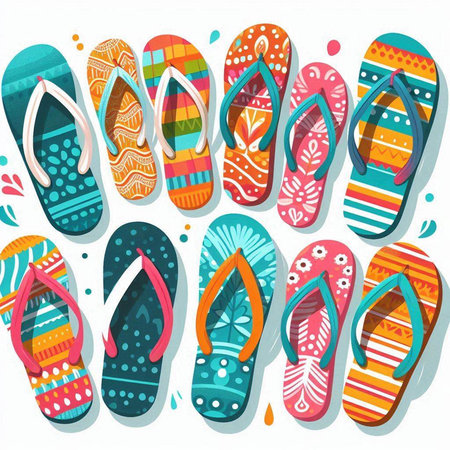 Set of colorful flip flops. Vector illustration in flat style.のイラスト素材