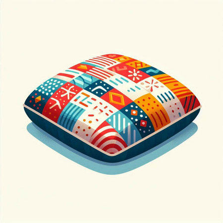 Illustration of a pillow with colorful geometric pattern. Vector illustration.のイラスト素材