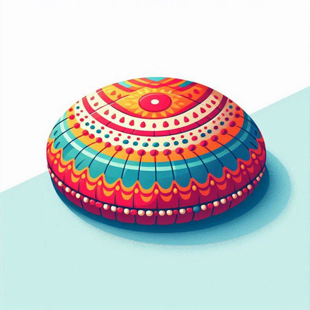 Illustration of a Colorful Round Basket on a White Backgroundのイラスト素材