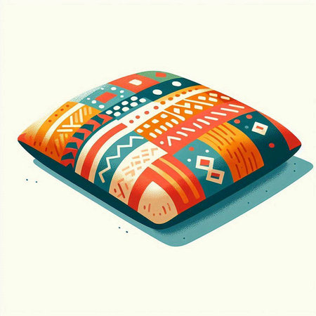 Illustration of a colorful ethnic pillow on a white background - vectorのイラスト素材