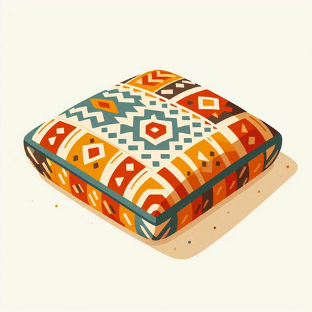 Illustration of a pillow with a pattern in the style of bohoのイラスト素材