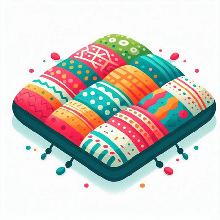 Vector illustration of a bed with pillows in isometric style.のイラスト素材