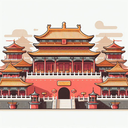 Ancient buildings in the Chinese style. Vector illustration in flat style.のイラスト素材