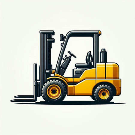 Forklift truck vector illustration. Yellow forklift on white backgroundのイラスト素材