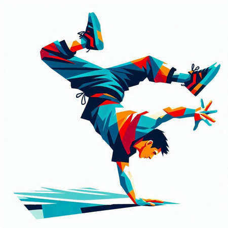 illustration of a breakdancer on a white background, vectorのイラスト素材