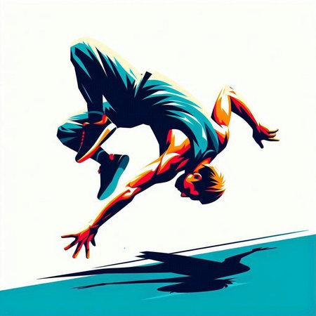 illustration of a breakdancer jumping on a white background.のイラスト素材