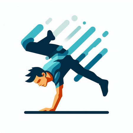 Illustration of a man doing a push-ups with a blue backgroundのイラスト素材