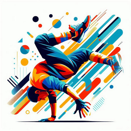 Vector illustration of a break dancer in motion. Hip-hop style.のイラスト素材
