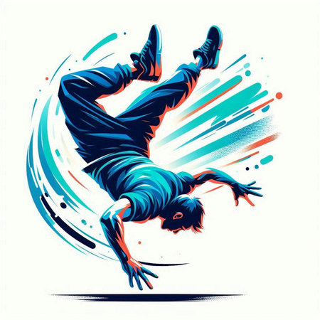 illustration of a skateboarder jumping in the air with abstract backgroundのイラスト素材