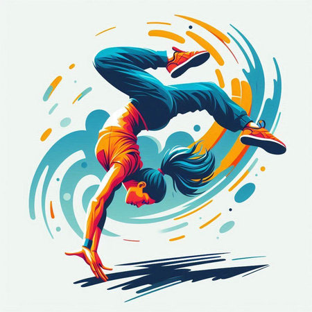 illustration of a young woman dancing breakdance in the airのイラスト素材