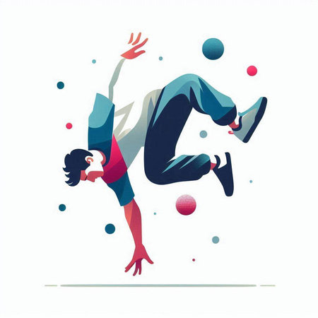 Vector illustration of a man jumping in the air with a ball.のイラスト素材