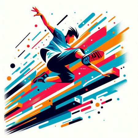 Skateboarder jumping with a skateboard. Sport vector illustration.のイラスト素材