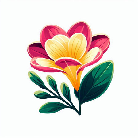 Beautiful pink and yellow flowers isolated on white background. Vector illustration.のイラスト素材