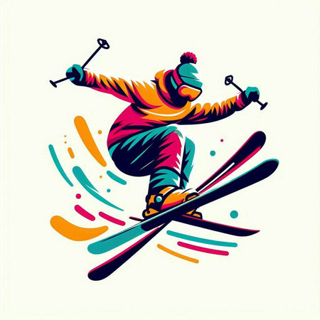 Vector illustration of skier jumping with skis and snowboard.のイラスト素材