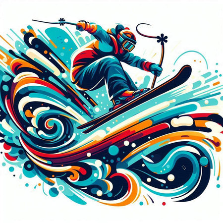 Vector illustration of a snowboarder on a colorful background. Vector illustration.のイラスト素材