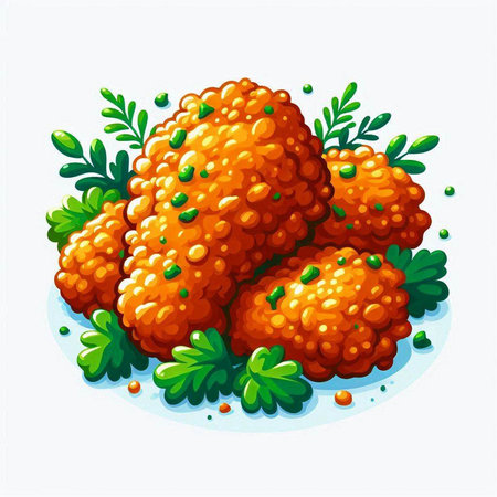 Illustration of fried rice balls on a plate. Vector illustration.のイラスト素材
