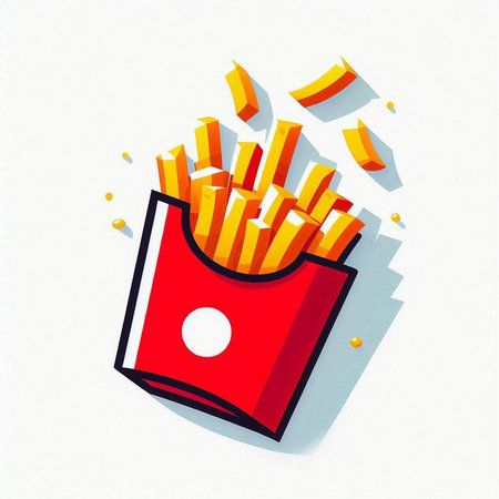 Illustration of a french fries in a red box on a white backgroundのイラスト素材