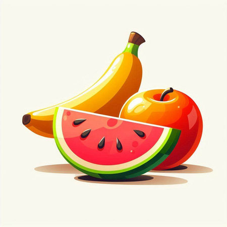 Fruit set. Watermelon, banana, apple. Vector illustrationのイラスト素材