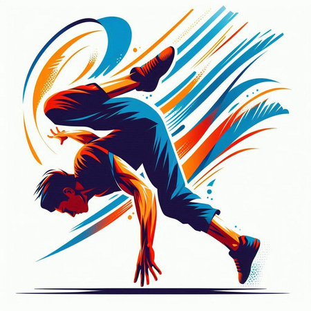 illustration of a breakdancer on a grunge background.のイラスト素材