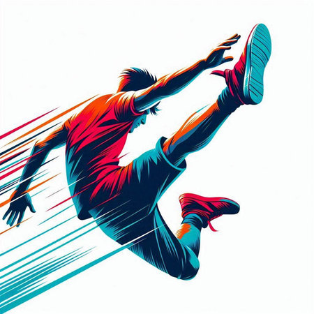 Vector illustration of a male breakdancer jumping on a white backgroundのイラスト素材