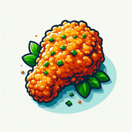 Vector illustration of orange dumpling with green leaves on white backgroundのイラスト素材