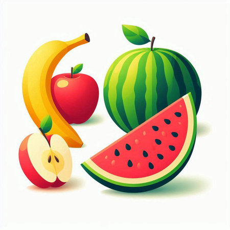 Fruit vector illustration with watermelon, apple, banana and pearのイラスト素材