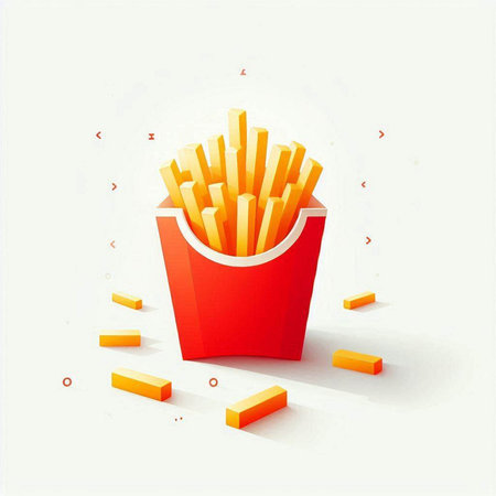 Illustration of French fries in a red box on a white backgroundのイラスト素材