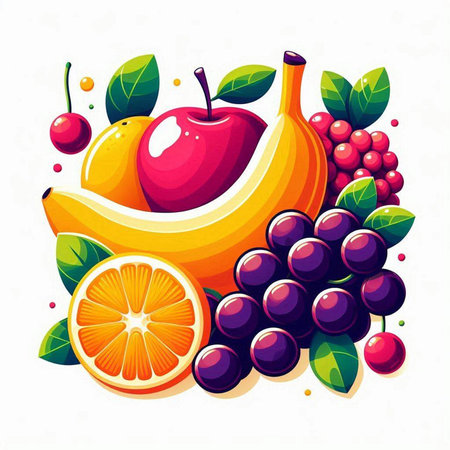 Fruits and berries. Vector illustration of fresh fruits and berries.のイラスト素材