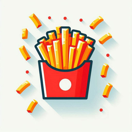 French fries in a red box. Flat design. Vector illustration.のイラスト素材
