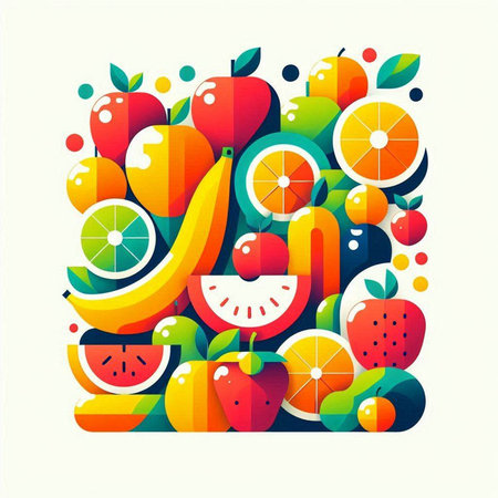 Fruit background with fruits. Vector illustration in flat design style.のイラスト素材