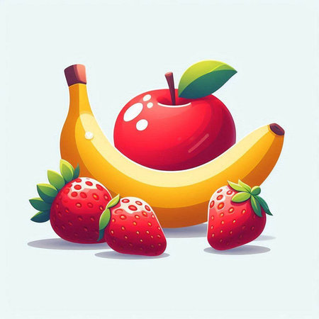 Fruit vector illustration with banana, apple, strawberry and strawberry.のイラスト素材
