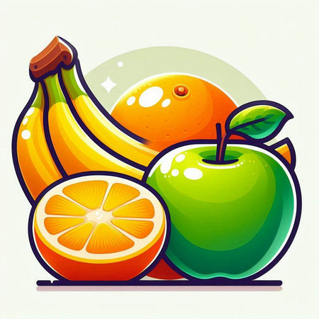 Fruit set. Vector illustration of bananas, apples and oranges.のイラスト素材