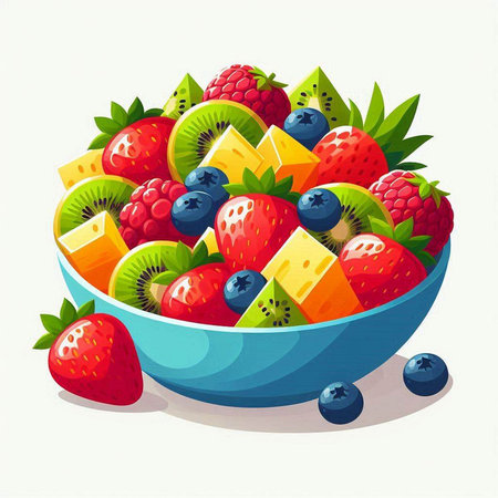 Fruit salad in a bowl. Vector illustration of a fresh fruit salad.のイラスト素材