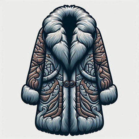 Viking fur coat with ornamental ornaments. Vector illustration.のイラスト素材